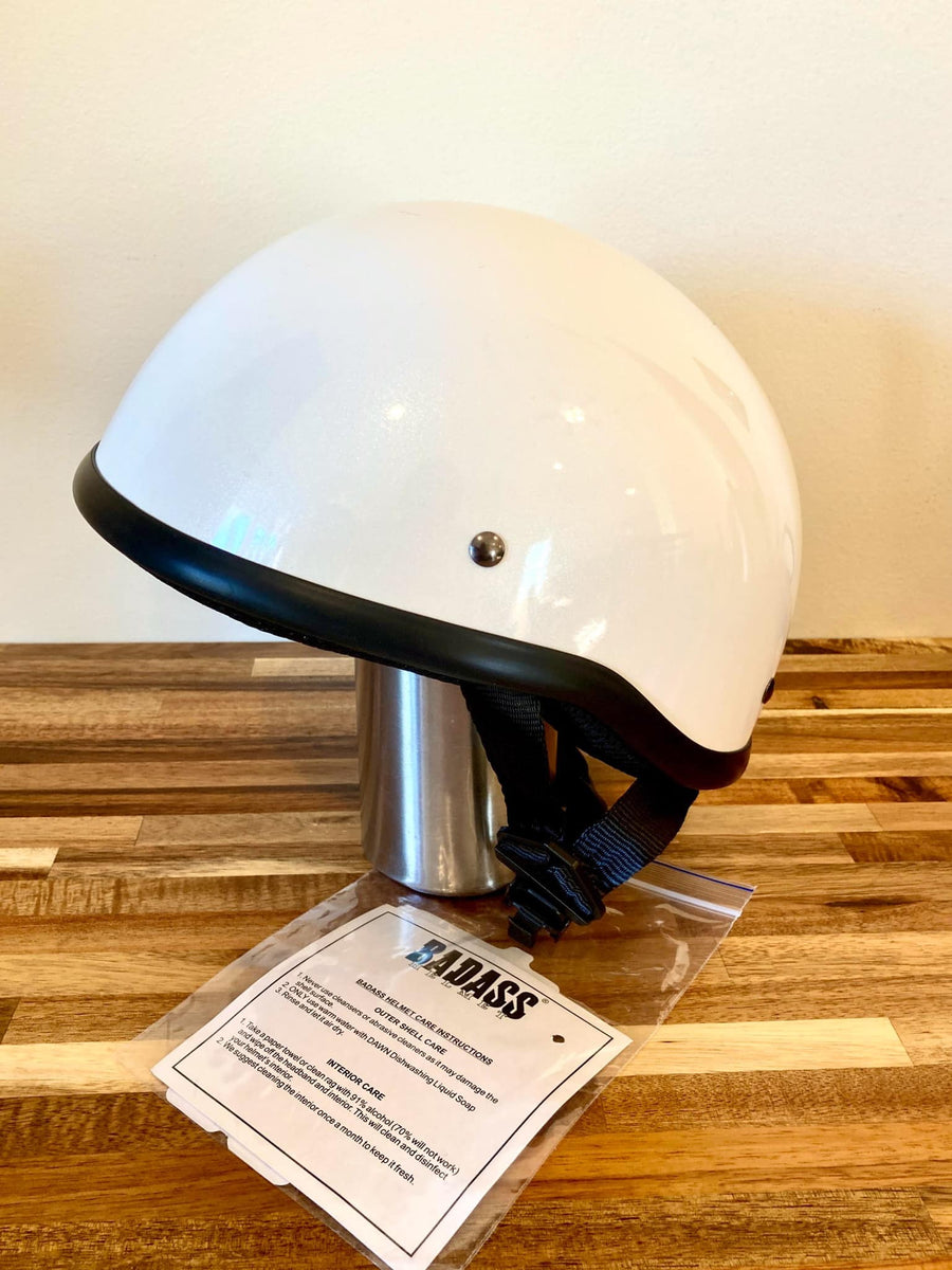 BADASS Pearl White Bare Bones Smallest DOT Certified Motorcycle Helmet – Route 32 Riding Gear