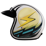DOT Approved Daytona Cruiser Open Face Motorcycle Helmet - Men, Women & Youth - With Visor & Graphics - W/ Lightning