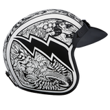 DOT Approved Daytona Cruiser Open Face Motorcycle Helmet - Men, Women & Youth - With Visor & Graphics - W/ Graffiti