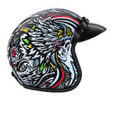DOT Approved Daytona Cruiser Open Face Motorcycle Helmet - Men, Women & Youth - With Visor & Graphics - W/ Tribal
