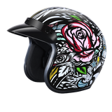 DOT Approved Daytona Cruiser Open Face Motorcycle Helmet - Men, Women & Youth - With Visor & Graphics - W/ Tribal