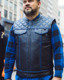 Finish Line - Blue Checker - Men's Motorcycle Leather Vest