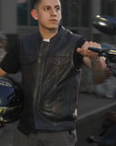 Born Free Men's Motorcycle Leather Vest - Black Stitch