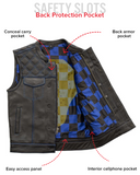 Finish Line - Blue Checker - Men's Motorcycle Leather Vest