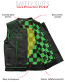 Finish Line - Green Checker - Men's Motorcycle Leather Vest