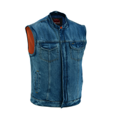 Men's Blue Denim Motorcycle Vest with Lace & Pockets