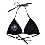 Women's Premium Black Bikini Top 2.0 - White Circle Logo (Removable Padding)