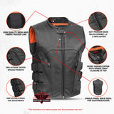 Men's Black Leather SWAT Style Motorcycle Vest
