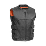 Men's Black Leather SWAT Style Motorcycle Vest