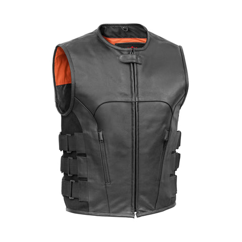 Men's Black Leather SWAT Style Motorcycle Vest
