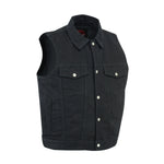 Snap Front Men's Denim Motorcycle Vest  - Black