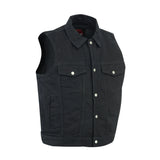 Snap Front Men's Denim Motorcycle Vest  - Black