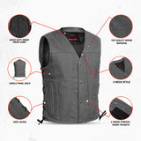 Men's Rough Rub-Off Raw Finish Broken Gray Denim Vest
