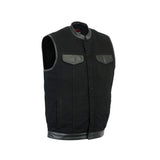 Men's Black Denim Single Panel Concealment Vest W/ Leather Trim
