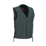 Men's Rough Rub-Off Raw Finish Broken Gray Denim Vest