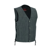 Men's Rough Rub-Off Raw Finish Broken Gray Denim Vest