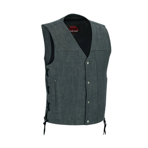 Men's Rough Rub-Off Raw Finish Broken Gray Denim Vest