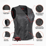 Ella Women's leather motorcycle vest -  Black