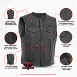 Men's Drop Zone Leather Motorcycle Vest – Black