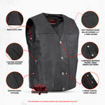 Buffalo Nickel Black Leather Vest for Men - Customizable Back & Satin Liner