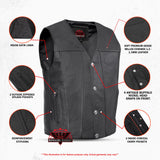 Buffalo Nickel Black Leather Vest for Men - Customizable Back & Satin Liner