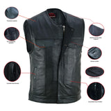 Men's Black Leather Motorcycle Vest with Upgraded Style