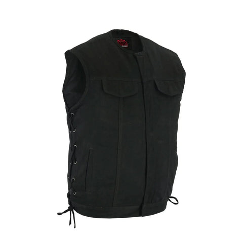 Men's Upgraded All-Black Denim Motorcycle Vest – Smart Access Pockets