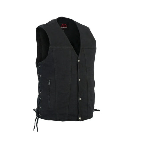 Men's Black Denim Motorcycle Vest – Single Panel Back