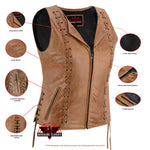 Women's Brown Zippered Vest with Lacing Details