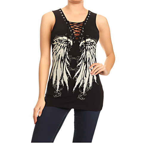 2224 BLACK Oversized Angel Wing Tank Top