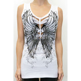 2278 Women's Angel Wings White V Neck Top