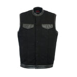 Men's Black Denim Single Panel Concealment Vest W/ Leather Trim