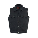 Men's Snap/Zipper Front Black  Denim Motorcycle Vest