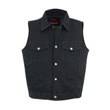 Snap Front Men's Denim Motorcycle Vest  - Black