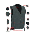 Men's Rough Rub-Off Raw Finish Broken Gray Denim Vest