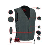 Men's Rough Rub-Off Raw Finish Broken Gray Denim Vest