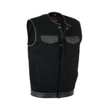 Men's Black Denim Single Panel Concealment Vest W/Leather Trim-