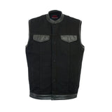 Men's Black Denim Single Panel Concealment Vest W/ Leather Trim