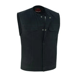 Mens Black Denim Motorcycle Vest with Concealed Snaps & Zipper