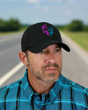 Purple & Teal Two-Tone Skull - Black "Never Fade" Fitted Cap