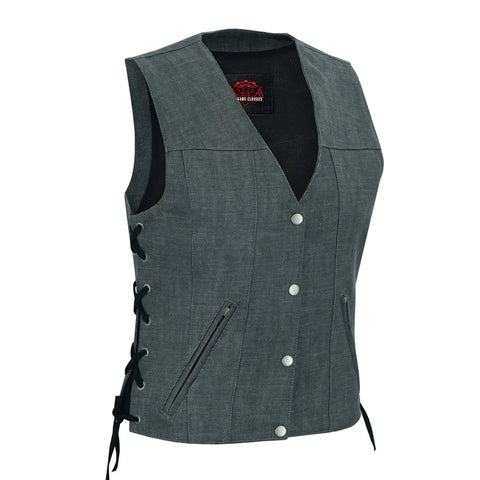 Women's Rough Rub-Off Raw Finish Broken Gray Denim Vest