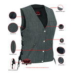 Women's Rough Rub-Off Raw Finish Broken Gray Denim Vest