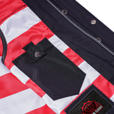 Mens's Leather Motorcycle Vest with Scoop Collar & USA Flag