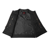Men's Black Leather Motorcycle Vest with Upgraded Style