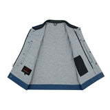 Men's Upgraded Broken Blue Denim Motorcycle Vest w/Leather Trimming