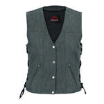 Women's Rough Rub-Off Raw Finish Broken Gray Denim Vest