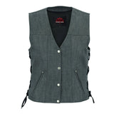 Women's Rough Rub-Off Raw Finish Broken Gray Denim Vest