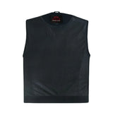 Mens Black Denim Motorcycle Vest with Concealed Snaps & Zipper