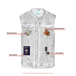 Mens Blue Denim Motorcycle Vest with Concealed Snaps & Zipper