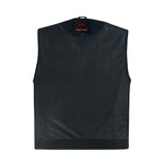 Mens Black Denim Motorcycle Vest with Concealed Snaps & Zipper
